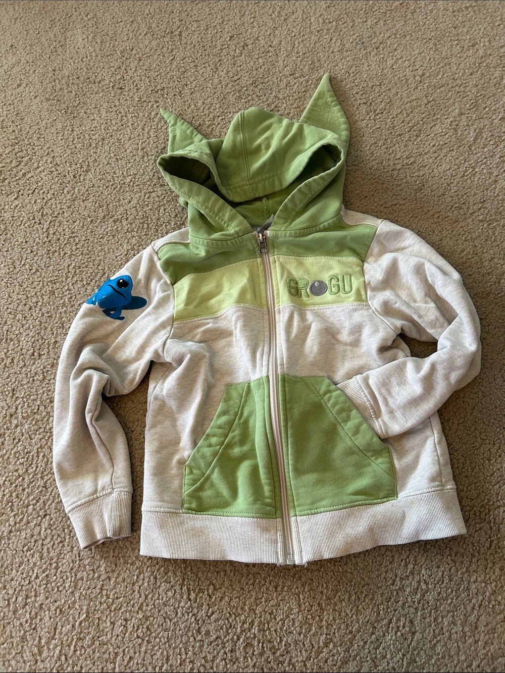 Hanna Anderson Green & Cream Kids Zip Hoodie with Grogu Patch